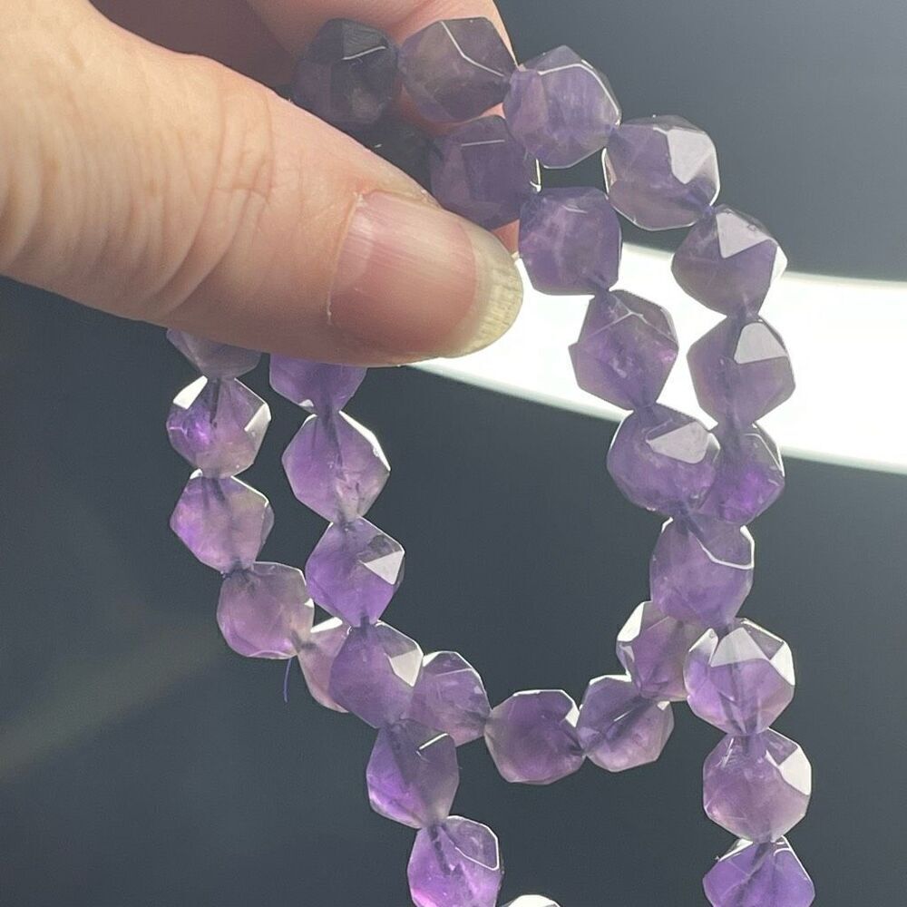 Amethyst purple diamond stretch beaded bracelet 7” crystal healing beads 8mm ONE - Picture 8 of 8